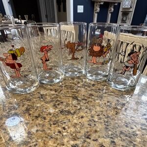 Vintage 1981 Arby's BC Ice Age Collector Series Glasses Set of 5 Johnny Hart